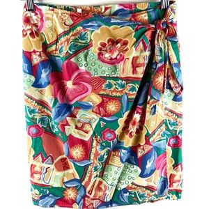 Vintage Bechamel Multicolor Tropical Floral Flower Print Sarong Wrap Skirt sz 10
